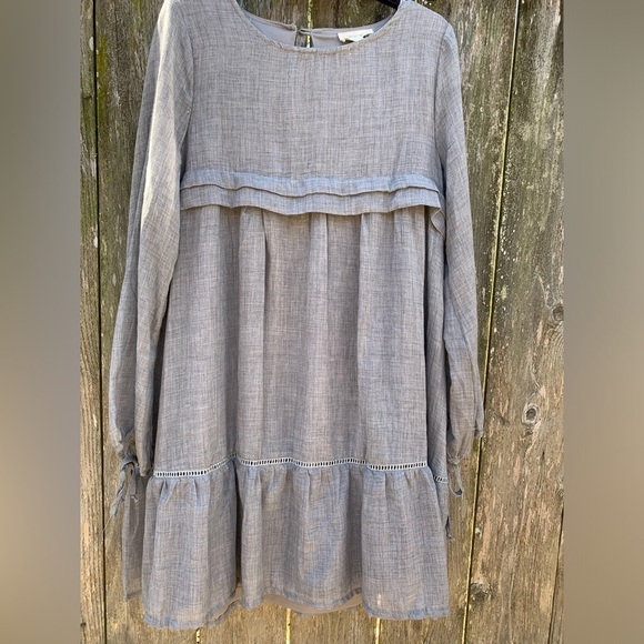 CRESCENT gauzy flowy skirt empire waist baby doll dress tie sleeve spring summer - Picture 3 of 17